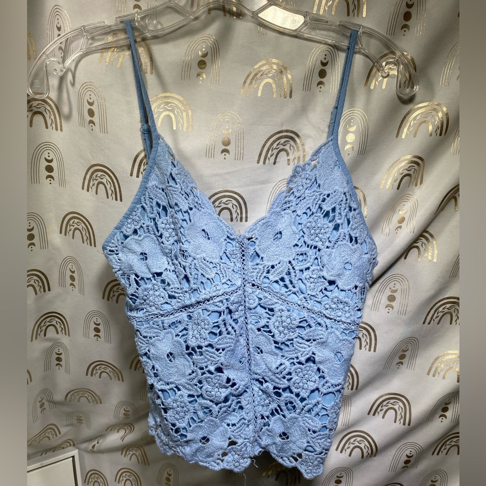 Ambiance Light Blue Crochet Lace Tank Top